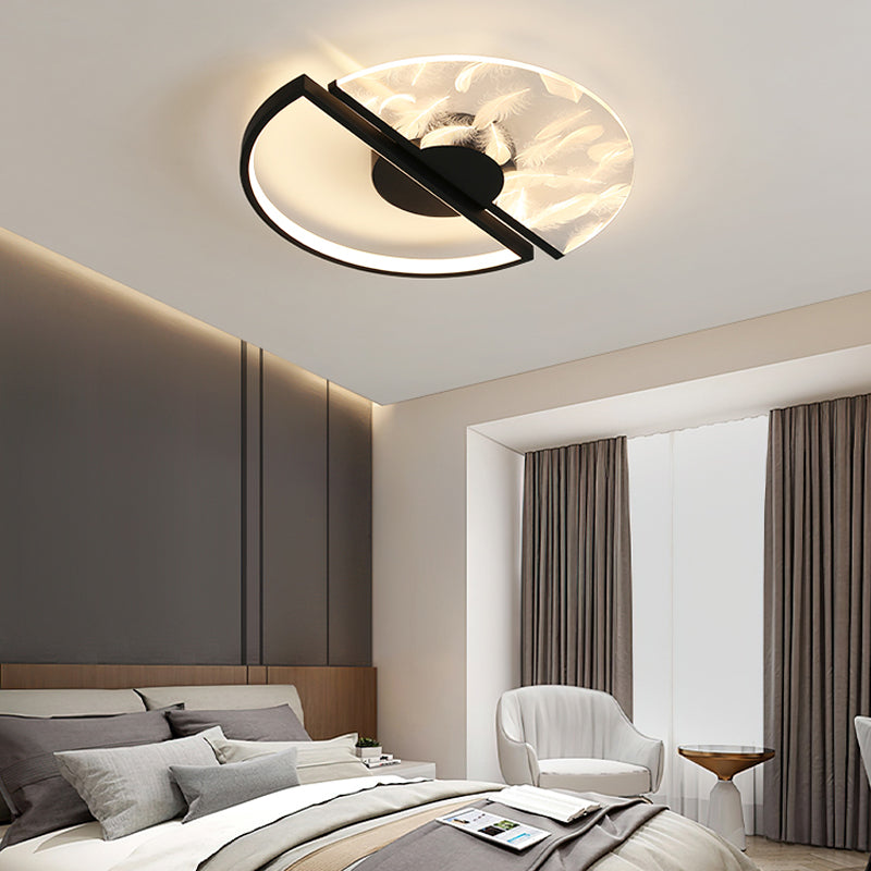 Metal Flush Mount Light Feather Pattern Contemporary LED Ceiling Light