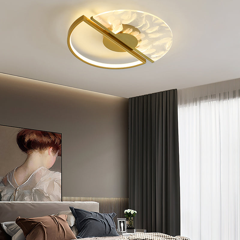 Metal Flush Mount Light Feather Pattern Contemporary LED Ceiling Light