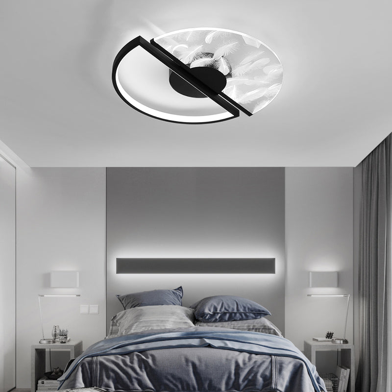Metal Flush Mount Light Feather Pattern Contemporary LED Ceiling Light