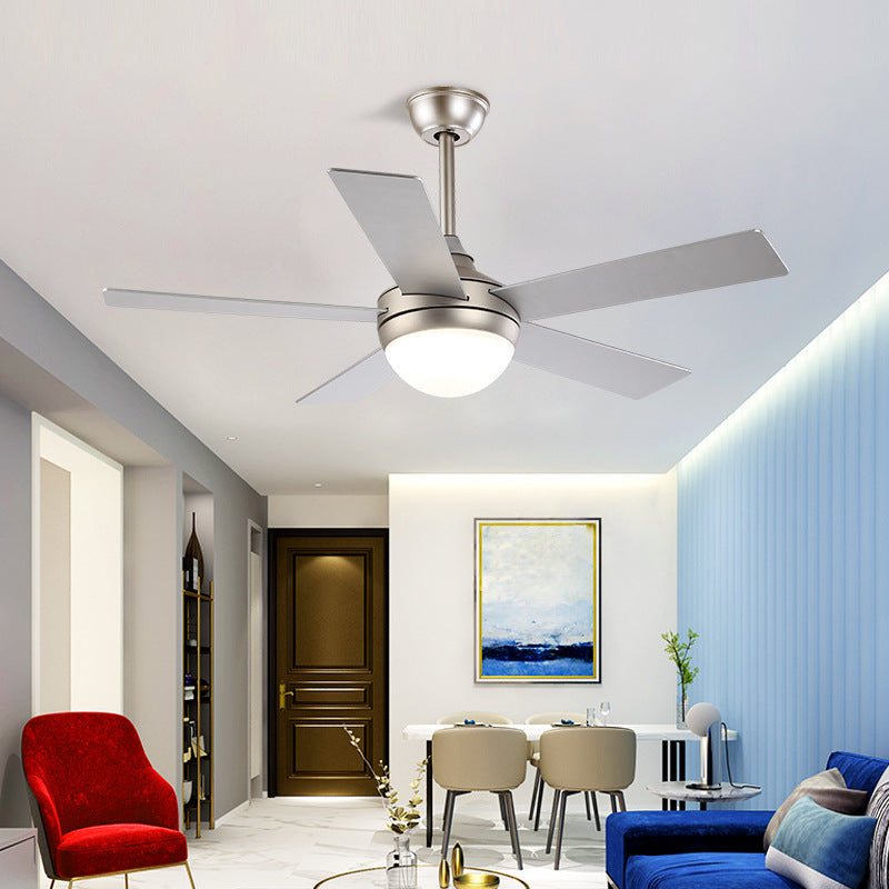 Modern Dome Semi Flush Lighting 48 "brede LED metallic plafondventilator Lamp in zilver voor woonkamer met 5 heldere messen