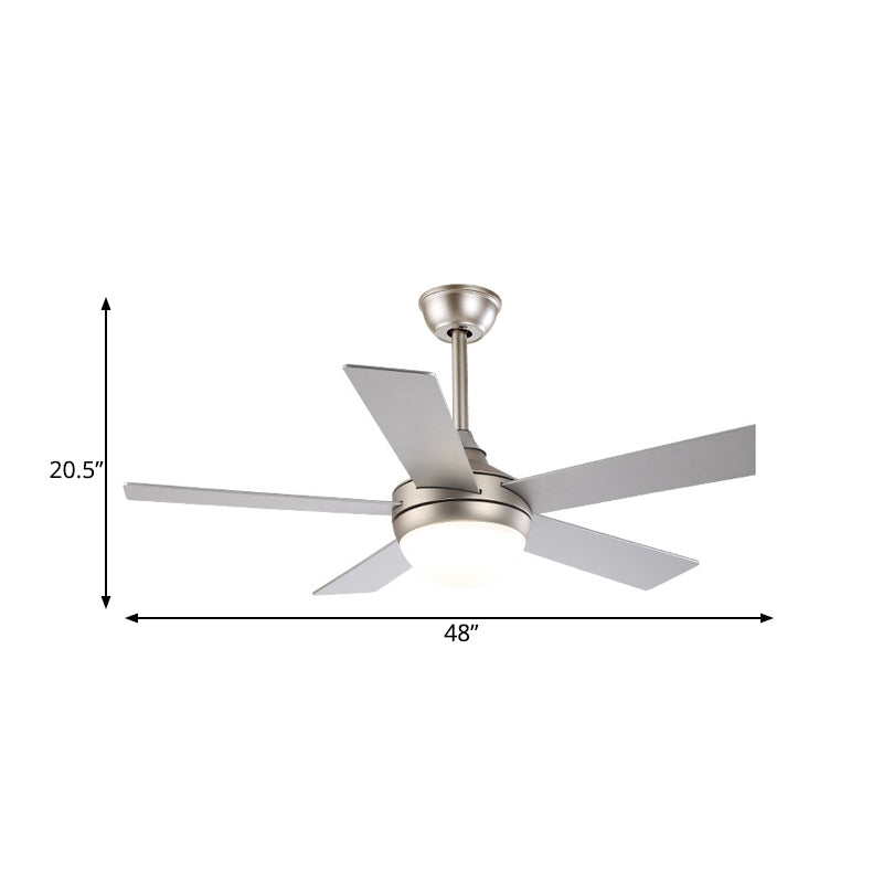 Modern Dome Semi Flush Lighting 48 "brede LED metallic plafondventilator Lamp in zilver voor woonkamer met 5 heldere messen