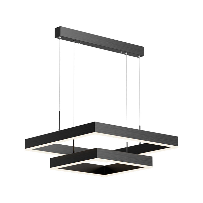Modern Metal Chandelier Multi-Layer Square Chandelier Pendant Lamps in Black for Living Room