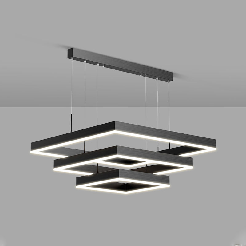 Modern Metal Chandelier Multi-Layer Square Chandelier Pendant Lamps in Black for Living Room