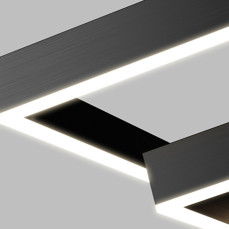 Modern Metal Chandelier Multi-Layer Square Chandelier Pendant Lamps in Black for Living Room