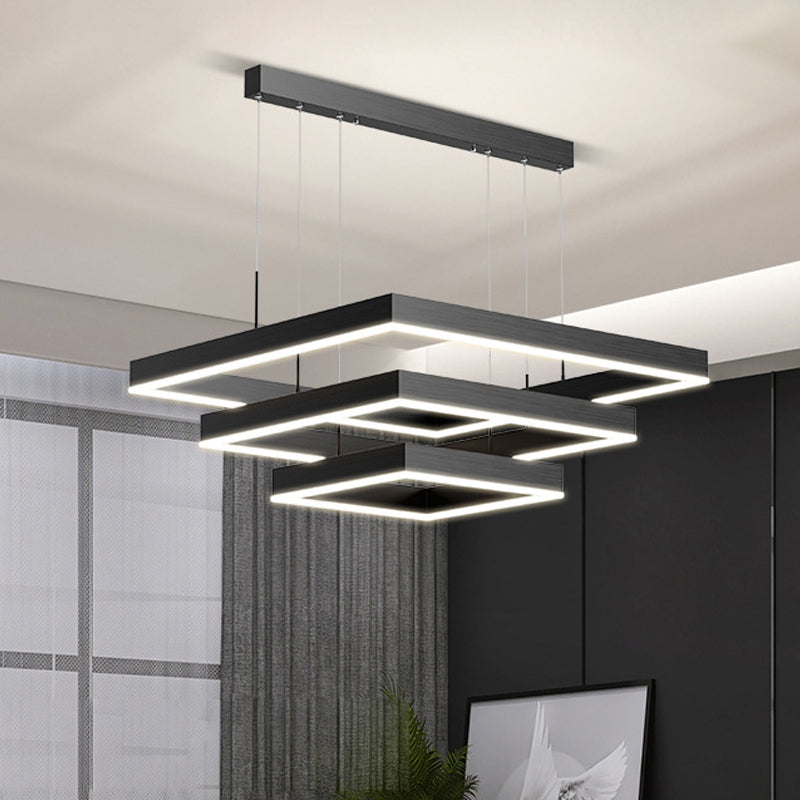 Modern Metal Chandelier Multi-Layer Square Chandelier Pendant Lamps in Black for Living Room