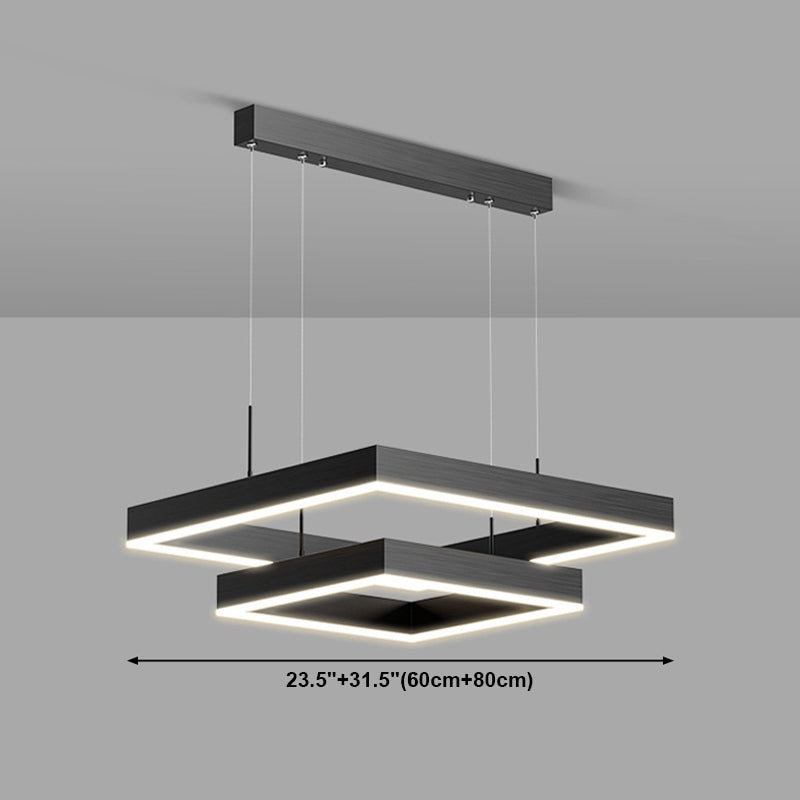 Modern Metal Chandelier Multi-Layer Square Chandelier Pendant Lamps in Black for Living Room