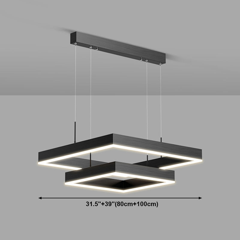 Modern Metal Chandelier Multi-Layer Square Chandelier Pendant Lamps in Black for Living Room