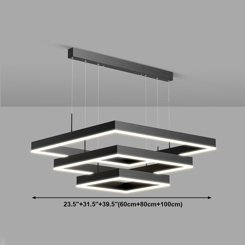 Modern Metal Chandelier Multi-Layer Square Chandelier Pendant Lamps in Black for Living Room