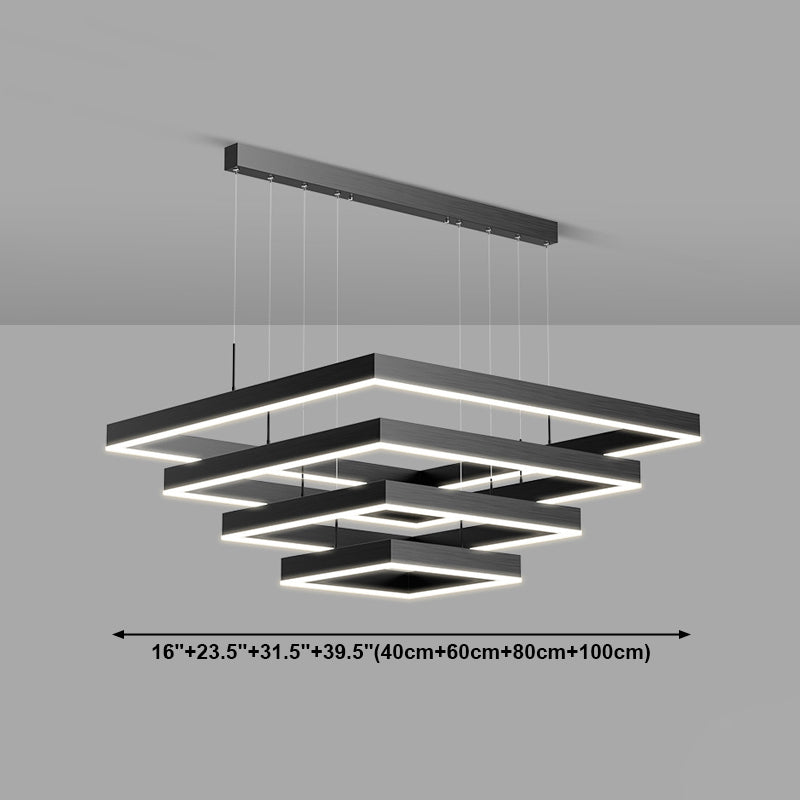 Modern Metal Chandelier Multi-Layer Square Chandelier Pendant Lamps in Black for Living Room