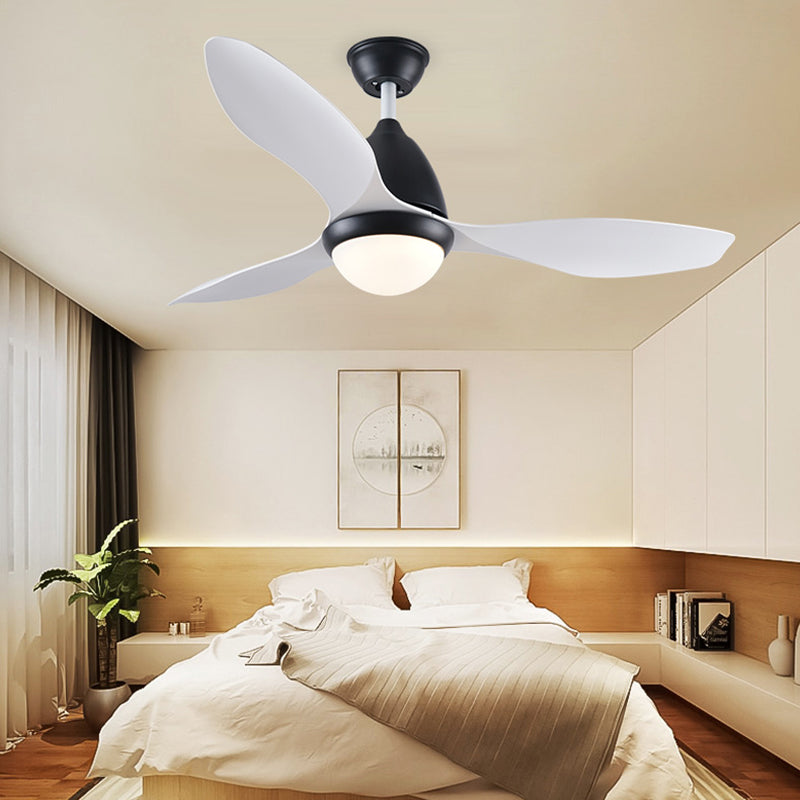 Black Dome Semi Flush Mount Moderne Metallic Schlafzimmer LED Hanging Anhänger Lüfter Licht mit 3 weißen Klingen, 48 "breit