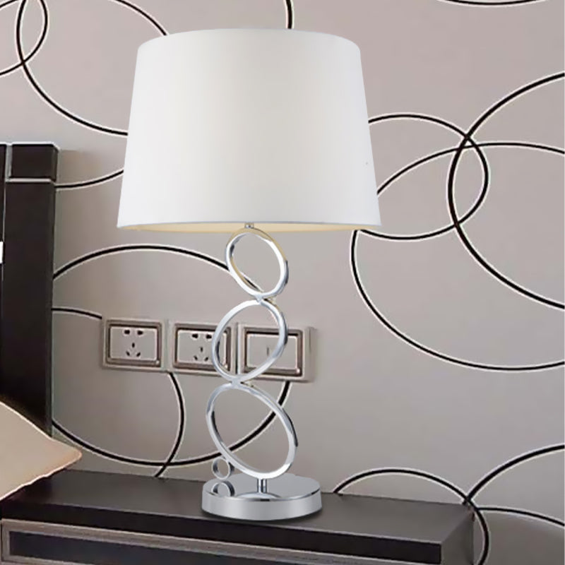 Stof vat bureau licht modern 1 lamp witte taaklamp met ronde zilveren metalen basis