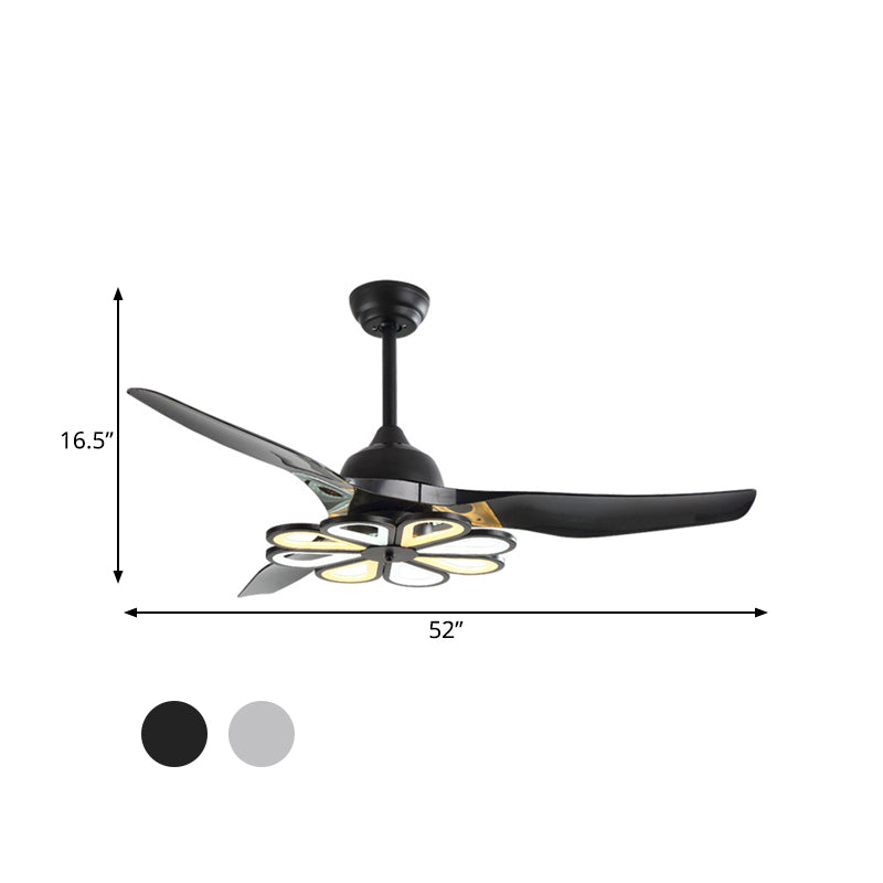 Acryl weiß/schwarzer Halbflusher Blume zeitgenössische 52 "W LED -Pendellefüelventilator Licht für Wohnzimmer, 3 Klingen
