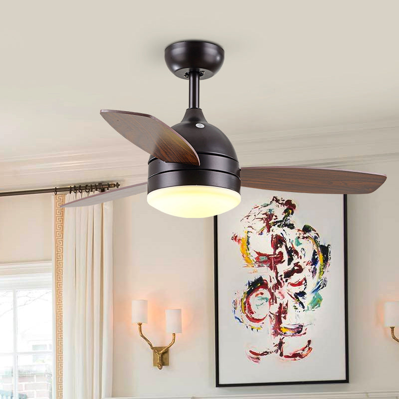 Weiß/schwarze LED Hanging Lüfter leichte modernistische Metallic Dome Semi Flush Mounted Lampe mit 3 Holzklingen, 42 "W.