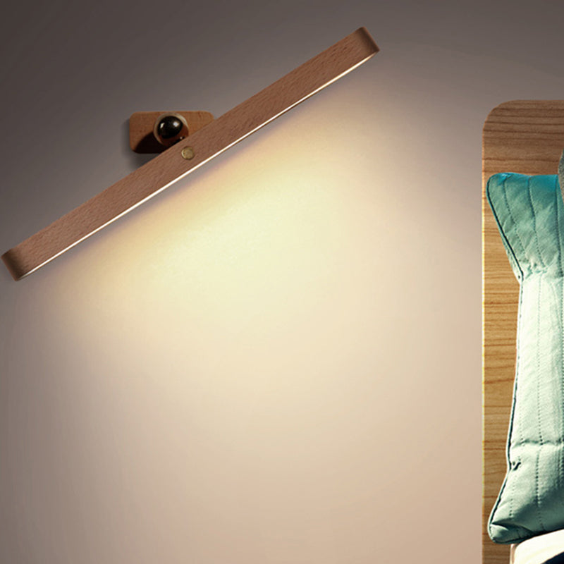 USB Rechargeable Bar Shaped Wall Lamp Modern Wooden Bathroom LED Wall Light Fixture