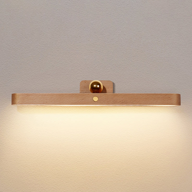 USB Rechargeable Bar Shaped Wall Lamp Modern Wooden Bathroom LED Wall Light Fixture