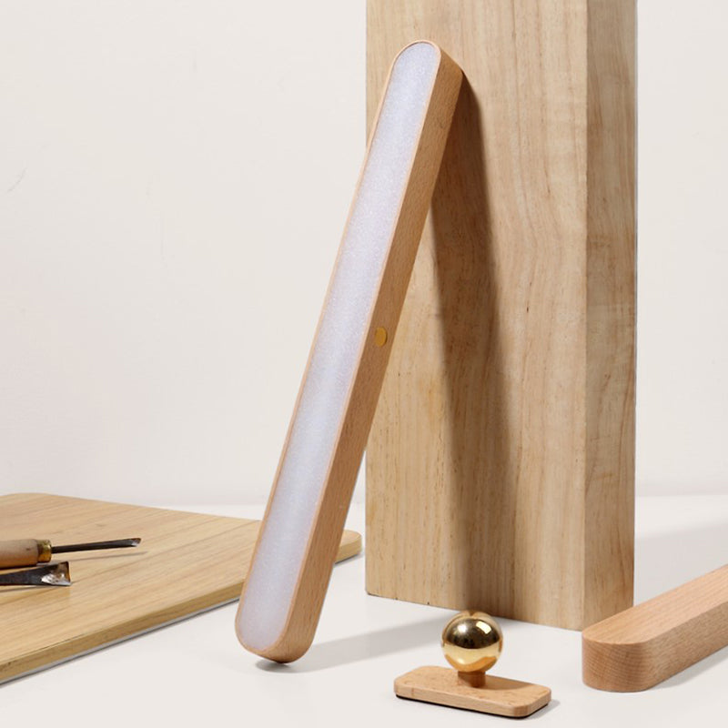 USB Rechargeable Bar Shaped Wall Lamp Modern Wooden Bathroom LED Wall Light Fixture