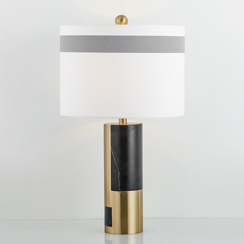 1 table de chevet de tête lumière moderne lampe de nuit blanche moderne avec nuance de tissu de cylindre