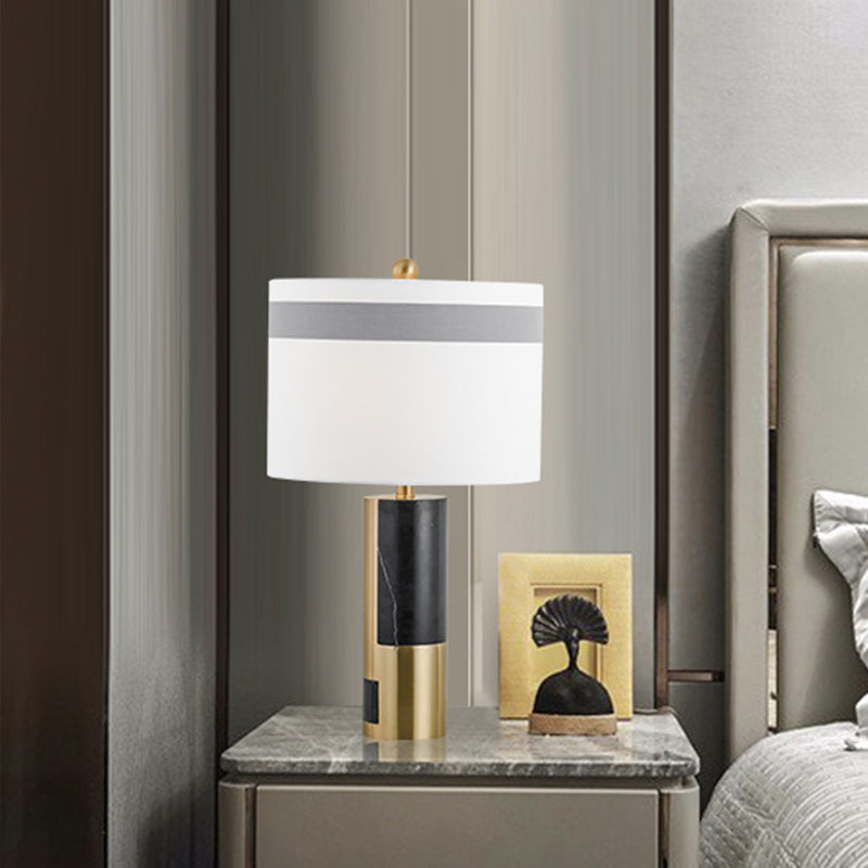 1 table de chevet de tête lumière moderne lampe de nuit blanche moderne avec nuance de tissu de cylindre