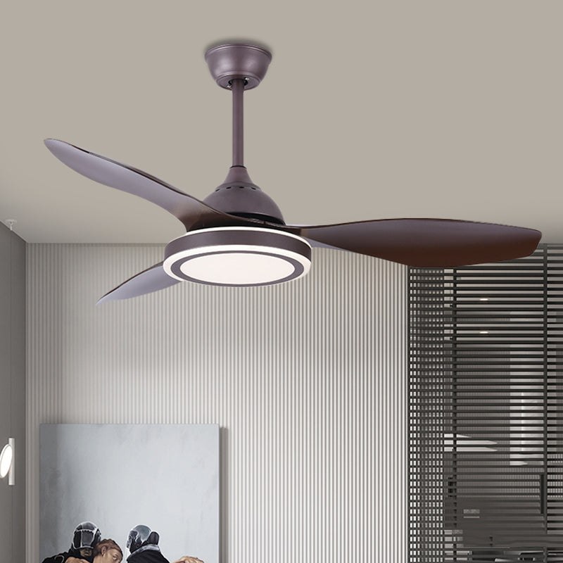 Metall Circle Halbflush Mount Lampe Modernismus Schlafzimmer LED Anhänger Lüfter hell in dunklem Kaffee mit 3 braunen Klingen, 48 "breit