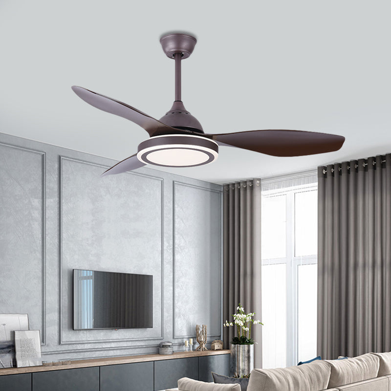 Metall Circle Halbflush Mount Lampe Modernismus Schlafzimmer LED Anhänger Lüfter hell in dunklem Kaffee mit 3 braunen Klingen, 48 "breit