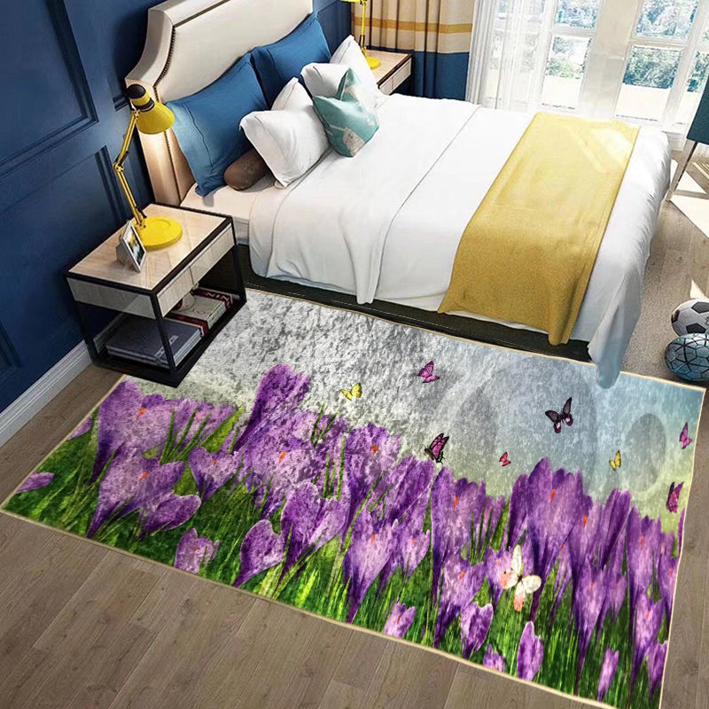 Stijlvol rood gebied Rug bloempatroon polyester gebied tapijt vlekbestendig vloerkleed voor slaapkamer