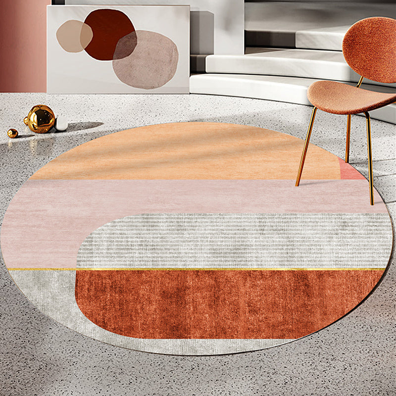 Modern Living Room Area Rug Round Contrast Panel Carpet Polyester Area Rug with Non-Slip Backing