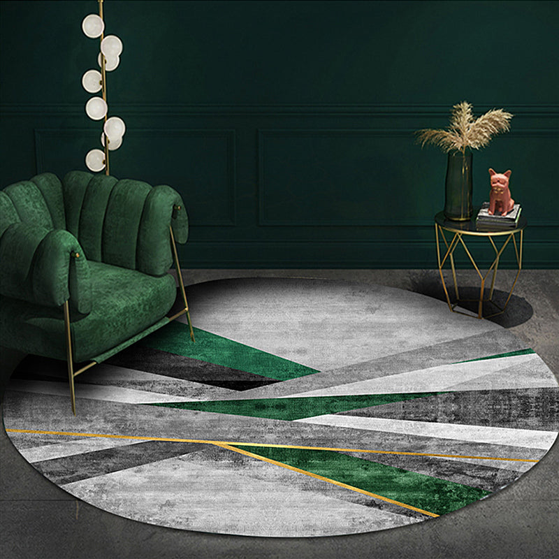 Modern Living Room Area Rug Round Contrast Panel Carpet Polyester Area Rug with Non-Slip Backing