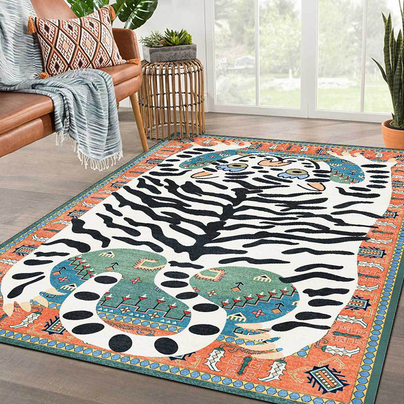 Contemporary Tiger Striped Carpet Polyester Indoor Rug Non-Slip Backing Area Carpet for Living Room