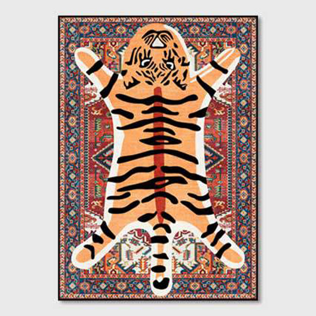 Contemporary Tiger Striped Carpet Polyester Indoor Rug Non-Slip Backing Area Carpet for Living Room