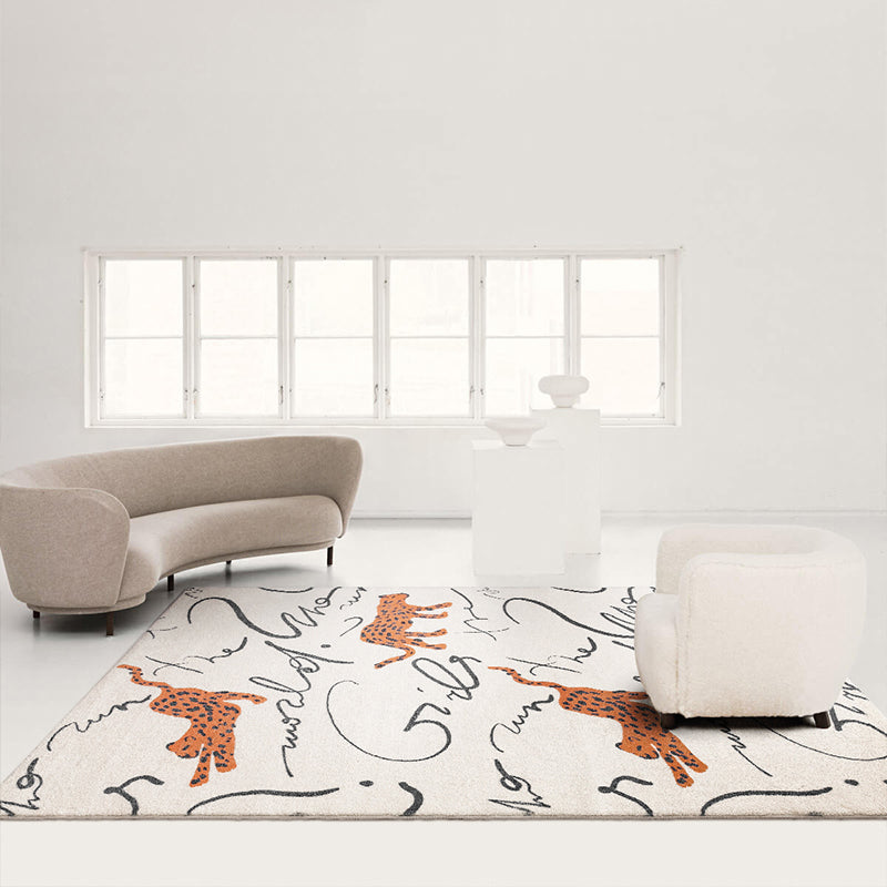 White Modern Carpet Leopard Pattern Polyester Area Rug Non-Slip Backing Rug for Home Decor