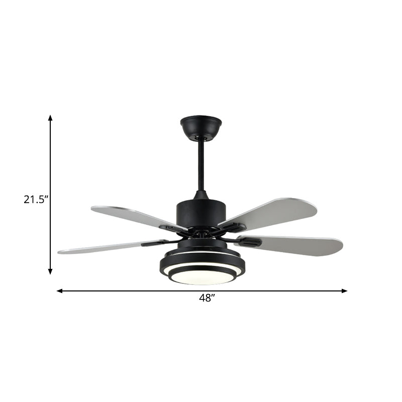 48 "W Black LED Plafond lampe à fans moderniste moderniste Métal rond Semi Flush Mounted lampe pour le salon avec 4 lames en argent, conversion de fréquence