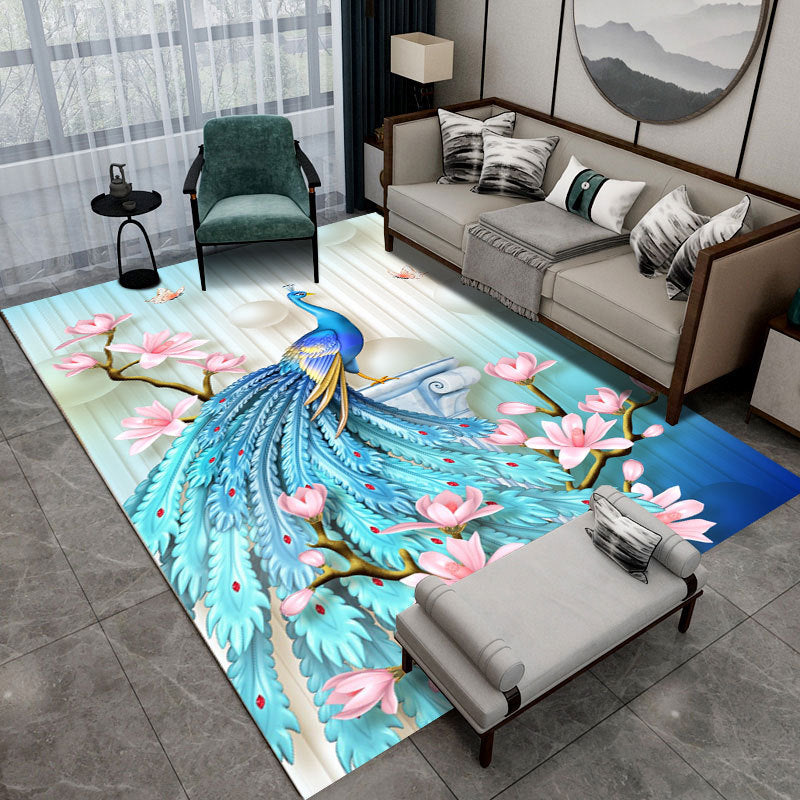 Modern pauw bedrukt tapijt polyester binnen tapijt tapijt niet-slip achterste ruggengiert tapijt voor woonkamer