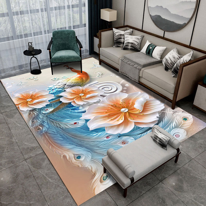 Modern pauw bedrukt tapijt polyester binnen tapijt tapijt niet-slip achterste ruggengiert tapijt voor woonkamer