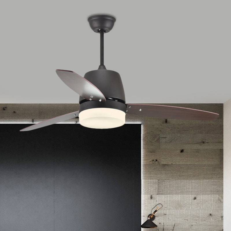 Lámpara de abanico colgante de metal de montaje semi rascijada de cilindro moderno en negro con 3 cuchillas, 48 "de ancho