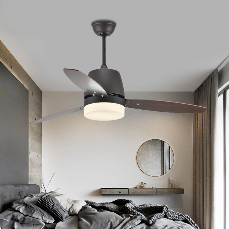 Lámpara de abanico colgante de metal de montaje semi rascijada de cilindro moderno en negro con 3 cuchillas, 48 "de ancho