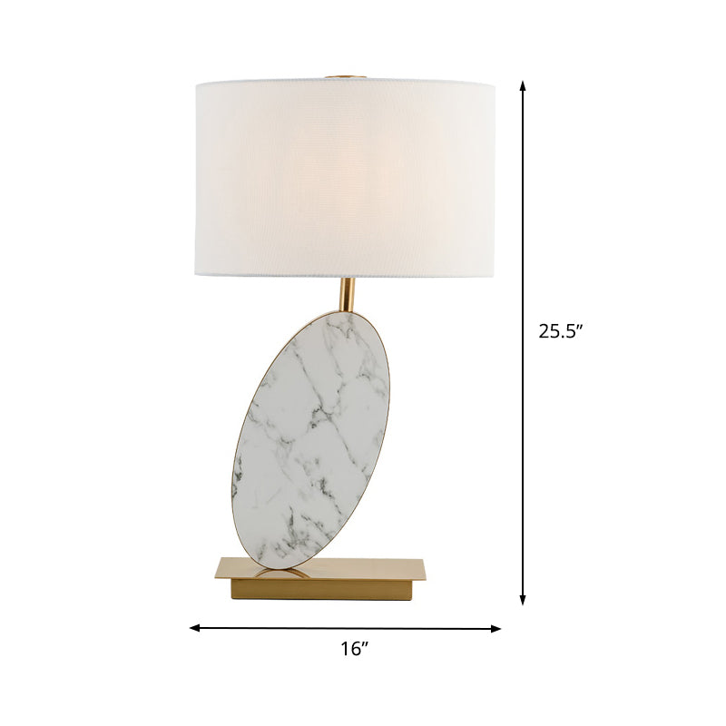 1 Kopf schattierte Aufgabenlampe moderner Stofftisch Licht in Weiß mit Messingrechteck -Metallbasis