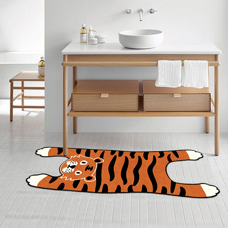 Orange Casual Rug Polyester Tiger Area Rug Stain Resistant Rug for Living Room