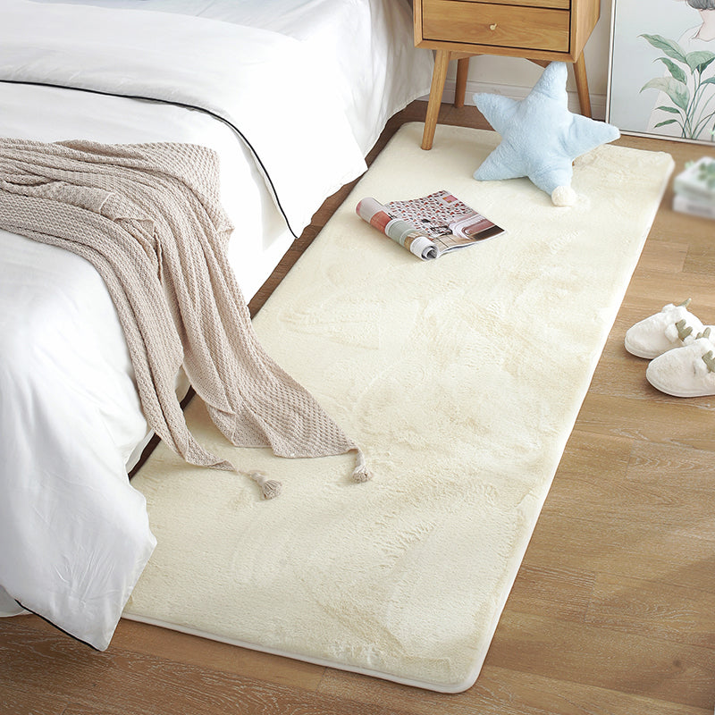 White Living Room Area Rug Solid Color Polyester Area Carpet Non-Slip Backing Rug