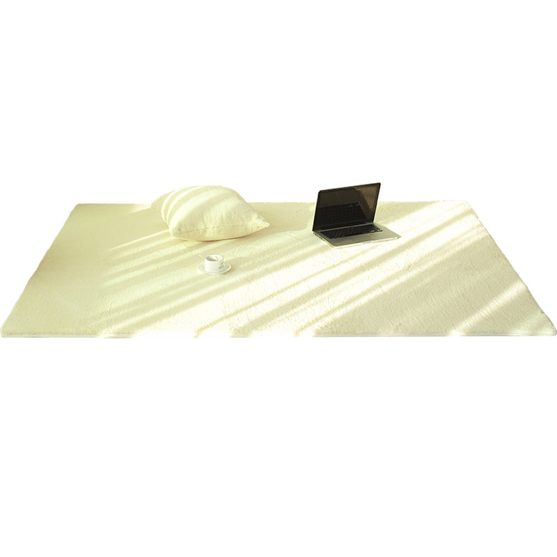 White Living Room Area Rug Solid Color Polyester Area Carpet Non-Slip Backing Rug