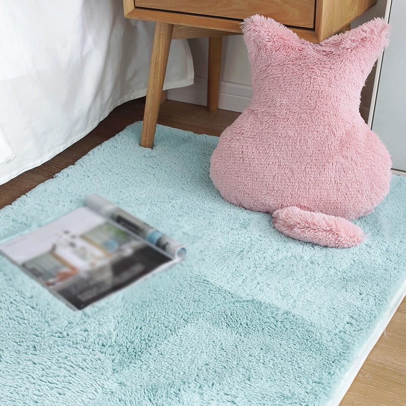White Living Room Area Rug Solid Color Polyester Area Carpet Non-Slip Backing Rug
