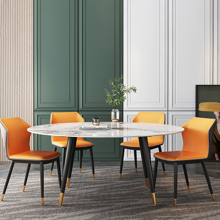 Traditional Luxury Round Drop-Leaf Dining Table Stone Furniture for Dining Room