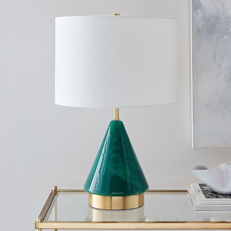 Zeitgenössische 1 Glühbirnen -Taskbeleuchtung grüner Zylinder kleine Schreibtischlampe mit Stoffton