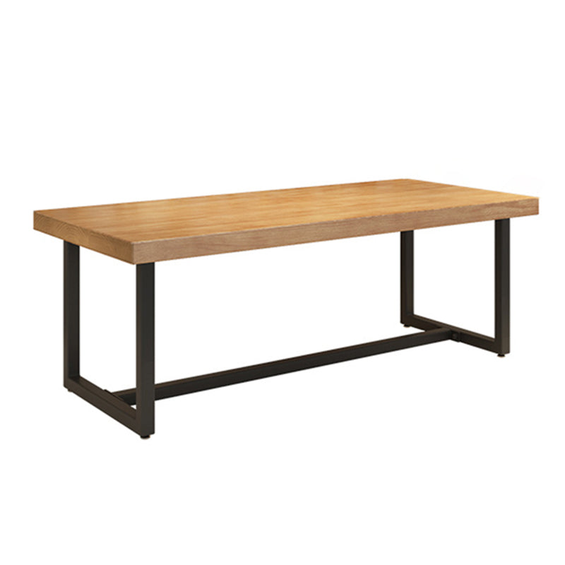 Metal Industrial Rectangle Dining Table Wood Top Table with Trestle Base