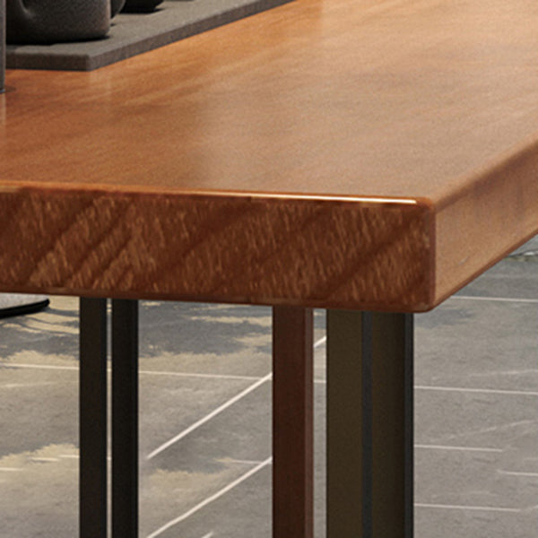 Metal Industrial Rectangle Dining Table Wood Top Table with Trestle Base