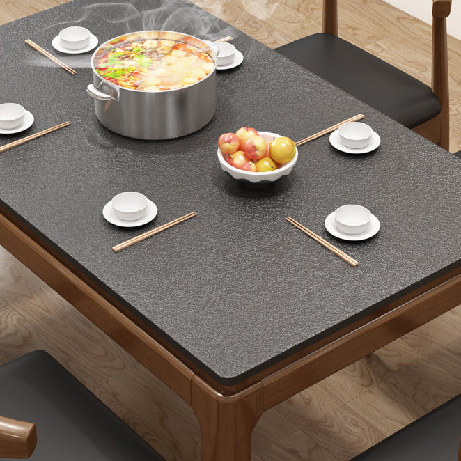 Mesa de comedor de piedra sinterizada de mediados de siglo, mesa rectangular con base de madera maciza de 4 patas para el hogar