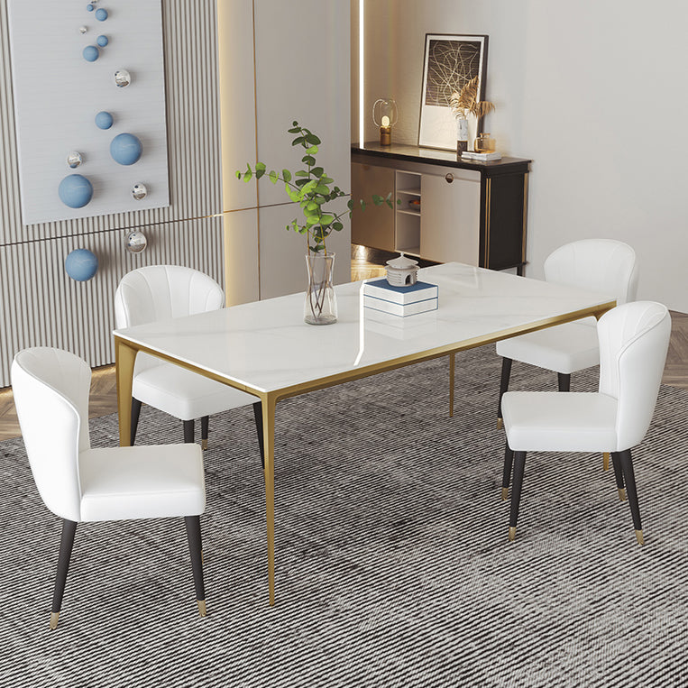 Mesa de comedor de piedra sinterizada Estilo de lujo 4 patas Mesa de rectángulo base para comedor