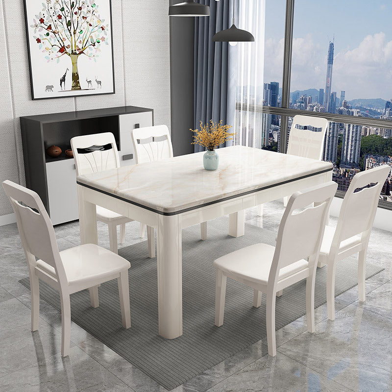 Mid-Century Home Marble Dining Table Rectangle Shape Table with 4 Legs Base
