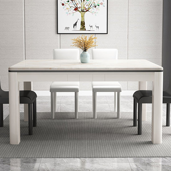 Mid-Century Home Marble Dining Table Rectangle Shape Table with 4 Legs Base