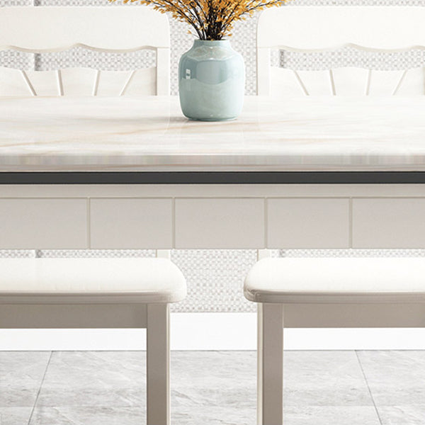 Mid-Century Home Marble Dining Table Rectangle Shape Table with 4 Legs Base