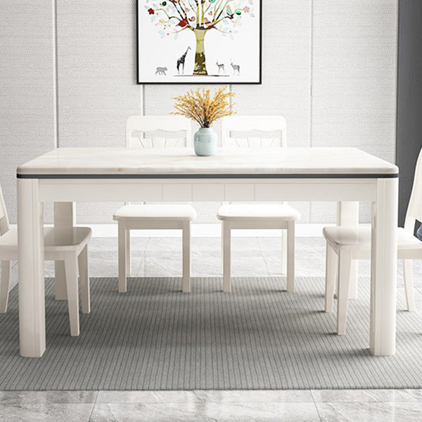 Mid-Century Home Marble Dining Table Rectangle Shape Table with 4 Legs Base